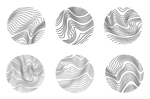 Struktura Drewna Z Liniami Topografii Organiczne Falujące Wzory Faliste Zestaw Pierścieni Drzew Ilustracja Doodle