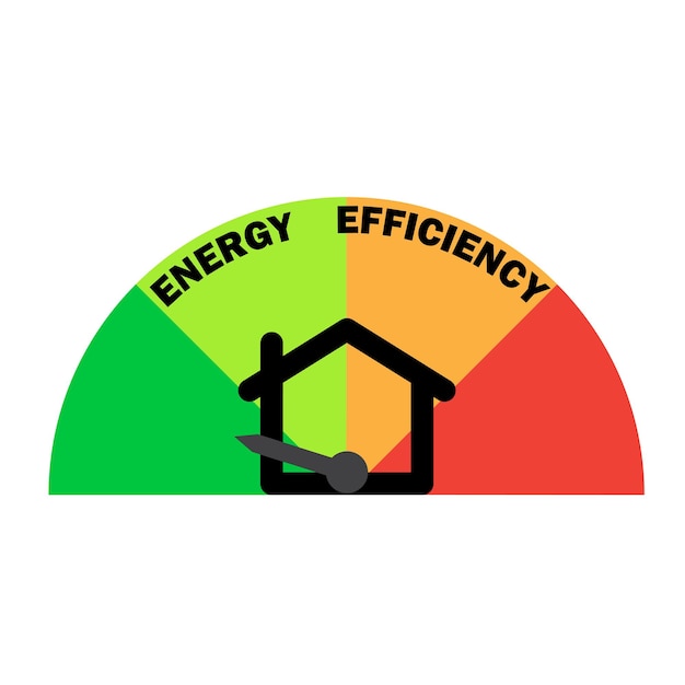 Plik wektorowy strzałka domu energetycznego. ogrzewanie domu. skala efektywności domu. ilustracja wektorowa.