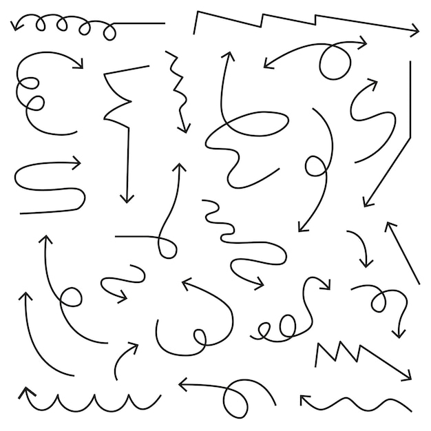 strzałka doodle zestaw ilustracji liniowych