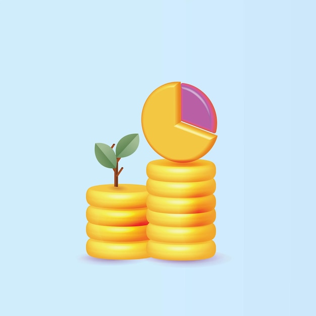 Plik wektorowy strzałka wzrost pieniądze drzewo moneta roślina do oszczędzania pieniędzy wektor 3d bankowość dochód biznes minimalny kolor