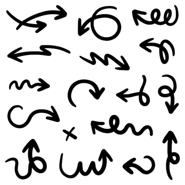 Strzałki Doodle są ręcznie rysowane z mnóstwem przedmiotów kolekcjonerskich w środku