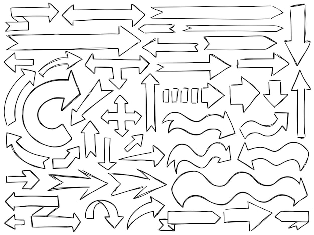 Strzałki doodle wektor Zestaw strzałek Efekt rysowania ołówkiem Strzałki w górę w dół w lewo w prawo strzałki w dół doodle