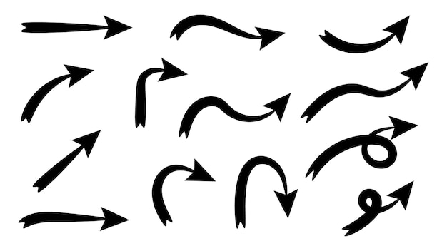 Strzałki Ustawione Z Ręcznie Rysowanym Stylem Doodle Na Białym Tle Dla Elementu Projektu Graficznego