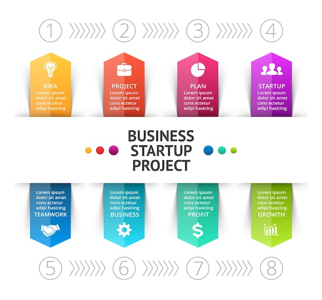 Strzałki Wektor Infografika Szablon Prezentacji Koło Diagram Wykres 8 Kroków Części