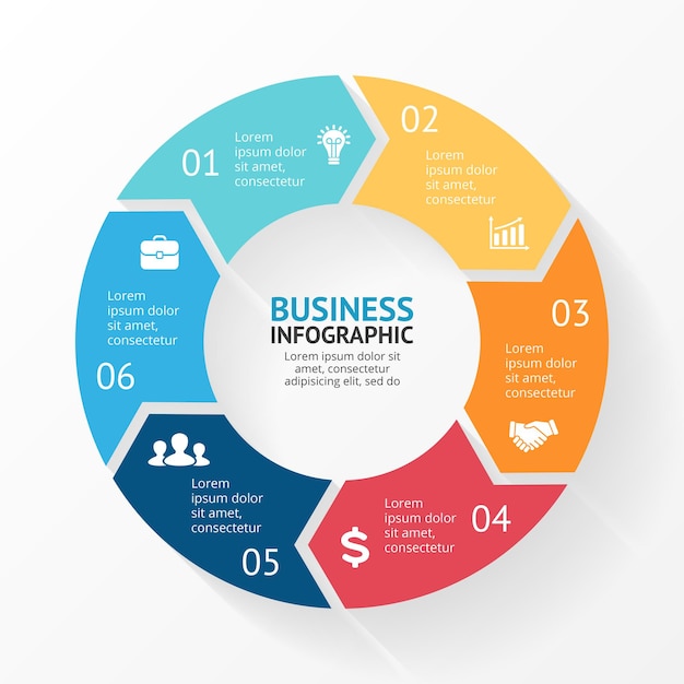 Strzałki Wektor Infografika Szablon Slajdu Prezentacja Schemat Kołowy Wykres Z Opcjami 6 Kroków