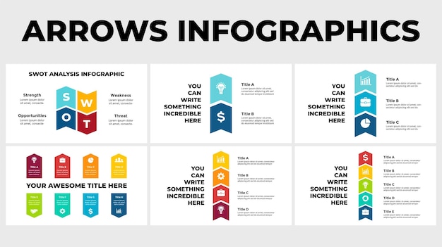 Strzałki Wektor Infografika Szablon Slajdu Prezentacji Diagram Wykresu Analiza Swotpionowe Kroki