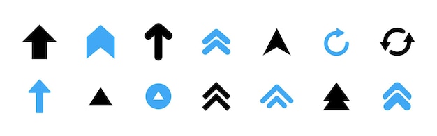 Strzały czarne i niebieskie Strzały wektorowe Strzała wektorowa Ikona strzały w górę Symbole Strzała lub kursor Ikonka strzała Ilustracja wektorowa