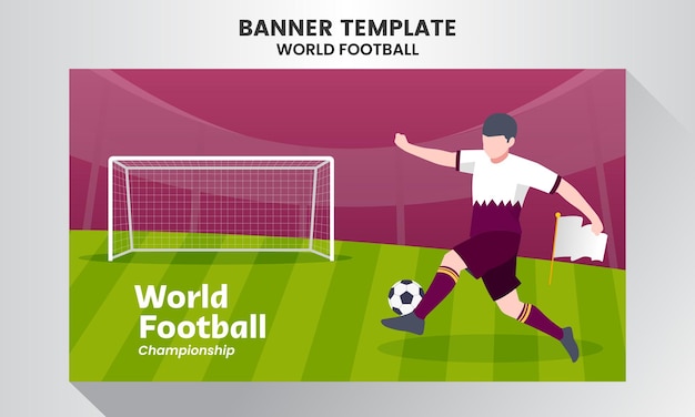 Strzelanie Do Piłki Nożnej Gracza Banner Na Temat Mistrzostw świata W Piłce Nożnej