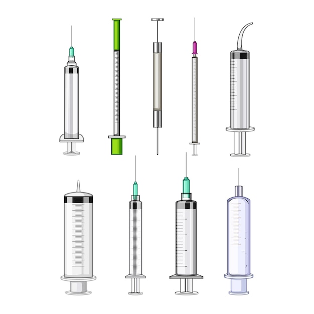 Plik wektorowy strzykawka zestaw ilustracji wektorowych kreskówek