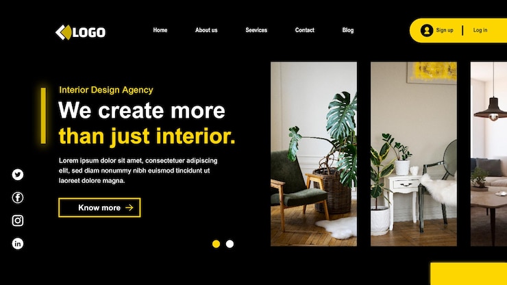 Wektor studio projektowania wnętrz strona docelowa projektowania stron internetowych