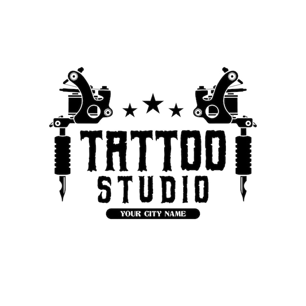 Plik wektorowy studio tatuażu logo design z ilustracją projektu wektorowego maszyny do tatuażu