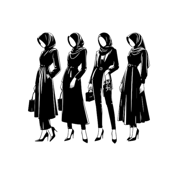 styl hidżabu styl mody wektorowy projekt ilustracji styl sylwetki
