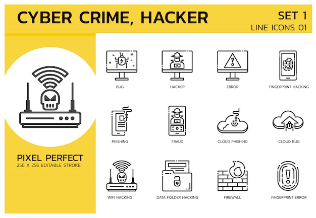 Plik wektorowy styl ikony wypełnionej linii. atak hakerów cyberprzestępczość