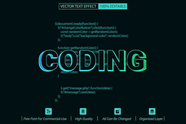 Plik wektorowy styl kodowania ciemny edytowalny efekt tekstowy