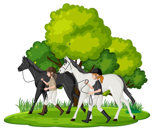 Plik wektorowy styl kreskówki prowadzącego konia jeździeckiego