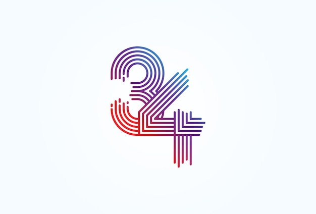 Plik wektorowy styl linii monogramu numer 34 nadający się do rocznicowych logo biznesowych i technicznych