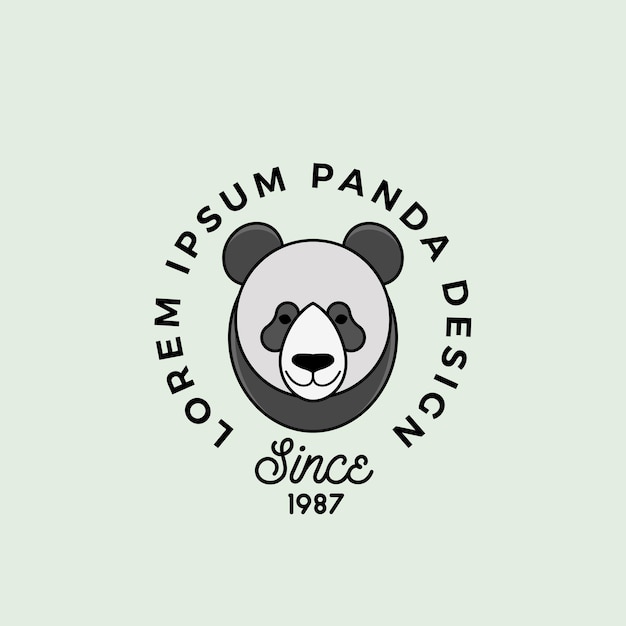 Styl Linii Panda Bear Twarz Z Retro Typografii. Streszczenie Wektor Znak, Symbol Lub Szablon Logo. Sylwetka Kreskówka. Odosobniony