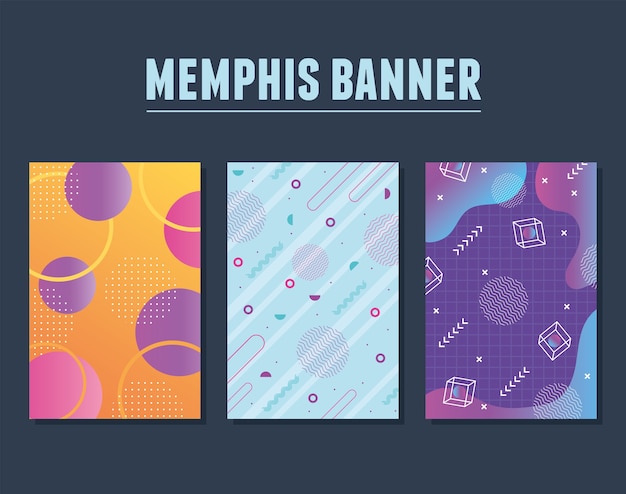 Styl Memphis Z Geometrycznymi Kształtami I Ilustracją Banerów