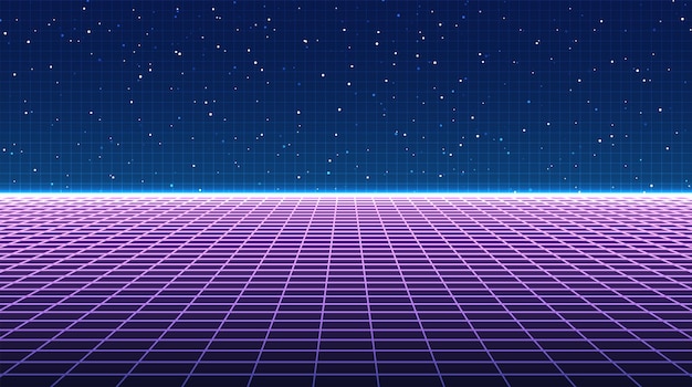 Styl retro cyberpunk Technologia tła perspektywy retro siatki