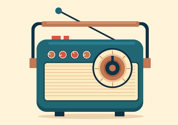 Styl retro radioodtwarzacza do nagrywania i słuchania muzyki w ręcznie rysowanej ilustracji szablonu