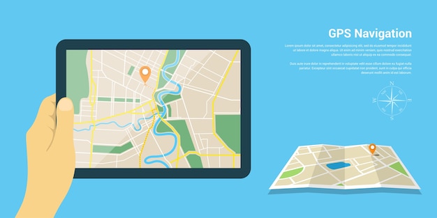 Styl Szablonu Banera Internetowego Na Stronę Internetową Lub Infografikę, Mobilny System Nawigacji Gps, Lokalizacja Docelowa, Wykrywanie I Znajdowanie Właściwej Drogi.