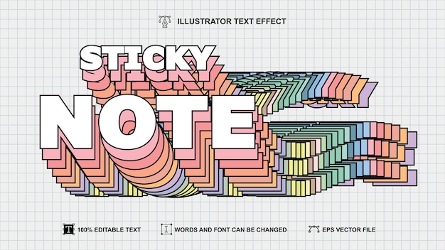 Plik wektorowy styl tekstu sticky note, edytowalny efekt tekstowy na papierze