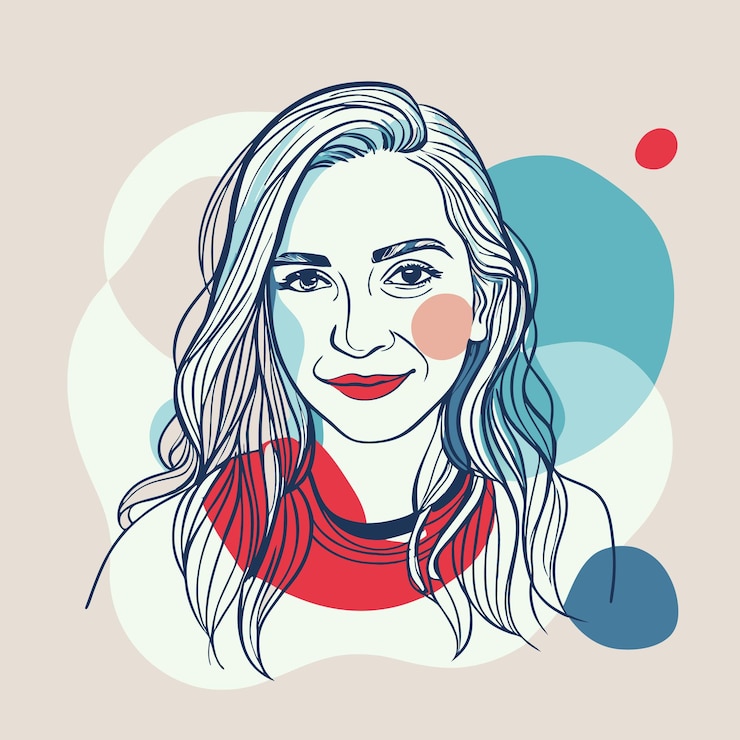 Wektor stylizowana ilustracja kobiety z falistymi włosami i kolorowymi kształtami