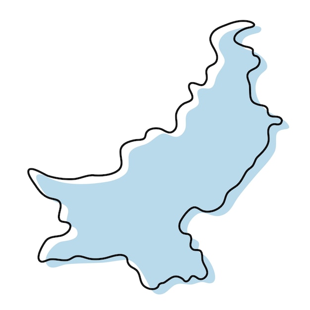 Stylizowana Prosta Mapa Konturowa Ikony Pakistanu. Niebieska Mapa Szkic Ilustracji Wektorowych Pakistanu