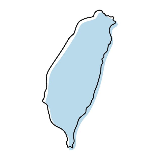 Stylizowane prosty zarys mapy ikony Tajwanu. Niebieska mapa szkic ilustracji wektorowych Tajwan