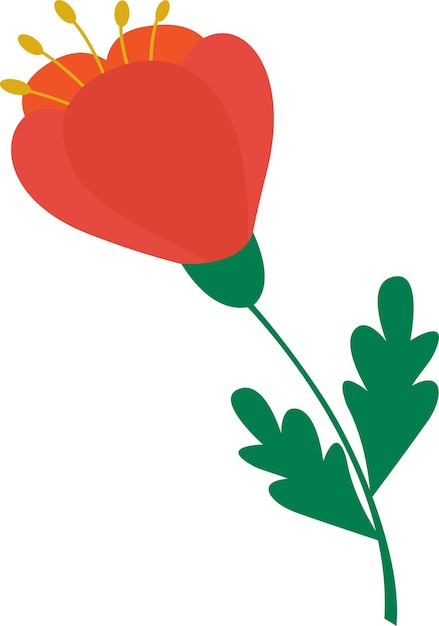 Stylizowany Czerwony Kwiat Podświetlony Na Białym Tle Wektorowy Kwiat W Stylu Kreskówki