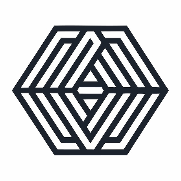 Stylizowany kształt sześciokątny z liniami geometrycznymi i typografią SansSerif