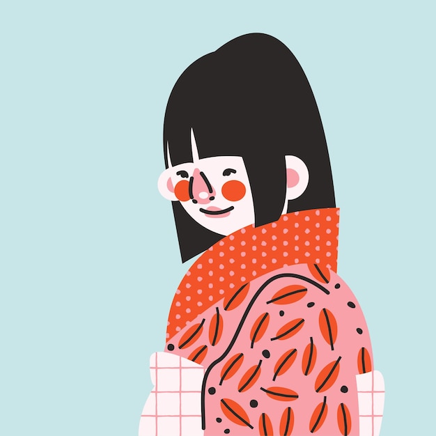 Stylowa Ilustracja Z Japońską Dziewczyną W Kimonie Nowoczesny Projekt Pocztówki Z Nadrukiem Wektorowym