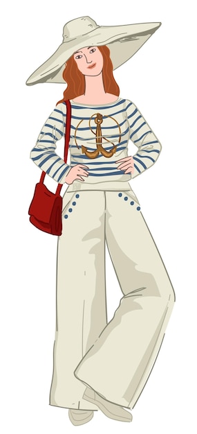 Plik wektorowy stylowa kobieta nosząca letnie marynarskie ubrania
