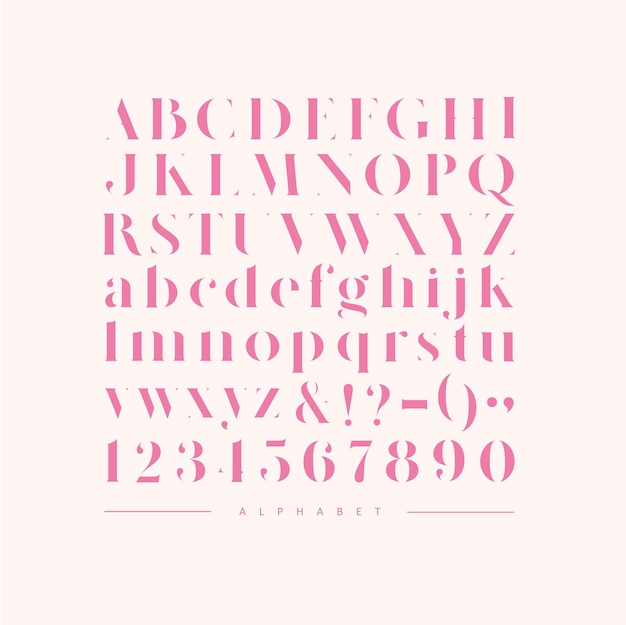 Plik wektorowy stylowy elegancki czcionka angielski alfabet duże litery małe litery i liczby różowe