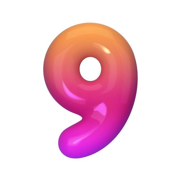 Stylowy numer 3D 9 z czerwonym i fioletowym gradientem Nowoczesny, żywy i abstrakcyjny Doskonały do projektowania graficznego sztuki cyfrowej i projektów kreatywnych Ilustracja wektorowa