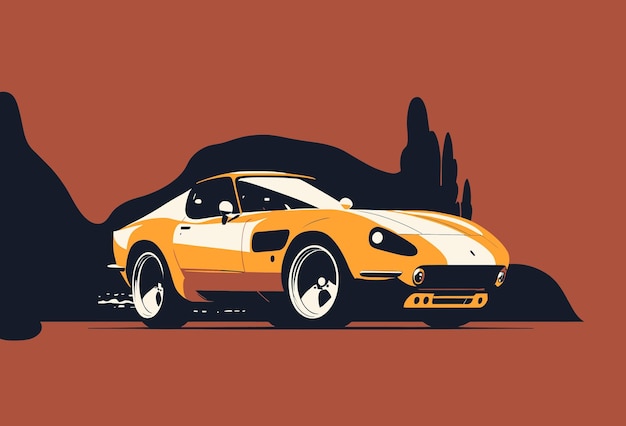 Stylowy plakat z pomarańczowym samochodem Poczuj ruch jasne kolory samochodu moc śmiałość minimalizm wściekły projekt widok z boku charakter retro samochód koncepcja wektor ilustracja