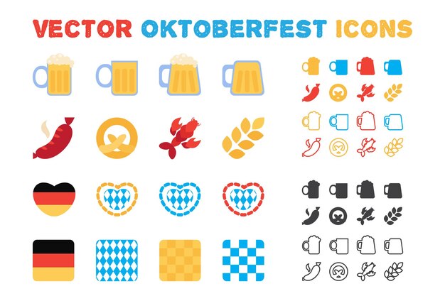 Stylowy Wektor Zestaw Ikon Oktoberfest I Piwa