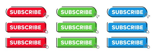 Subskrybuj przyciski za pomocą klika kursora lub strzały Modern Simple Web Action Button Vector