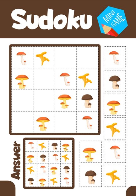 Sudoku dla dzieci ze zdjęciami i zwierzętami. Arkusze dla dzieci. Nauka logiki, gra edukacyjna.