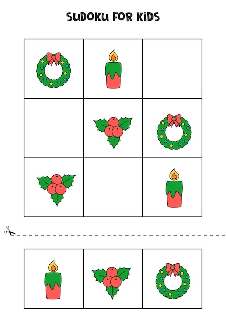 Plik wektorowy sudoku dla dzieci ze zdjęciami świątecznymi.