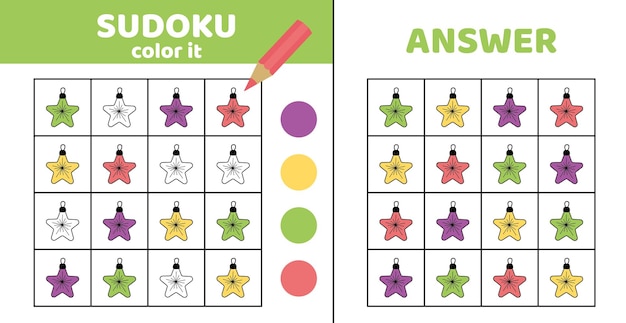 Sudoku Ornament gwiazda Kolorowanie sudoku z gwiazdą świąteczną Gra dla dzieci Wektor kreskówki eps 10