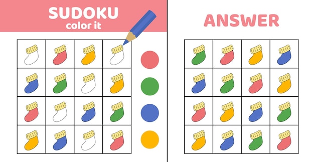 Sudoku Sock Kolorowanie sudoku z ciepłą skarpetką Gra dla dzieci Karikatura wektorowa eps 10