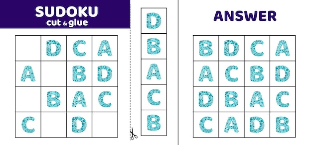 Sudoku Z Czterema Literami Kwiatowymi A B C D Gra Układanka Dla Dzieci Cięć I Kleić Doodle