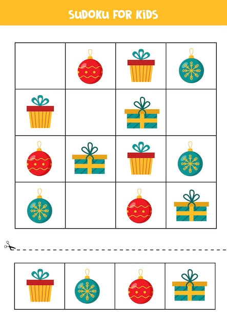 Sudoku Z Kolorowymi Bombkami I Pudełkami Na Prezenty