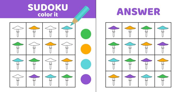 Sudoku z trującymi grzybami Kolorowanie sudoku z grzybami Karikatura