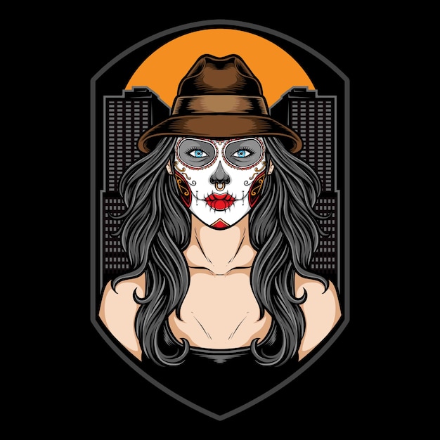 Sugar Skull Girl With Hat Illustration