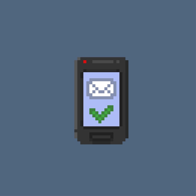 Plik wektorowy sukces wysyłania wiadomości w czarnym telefonie w stylu pixel art