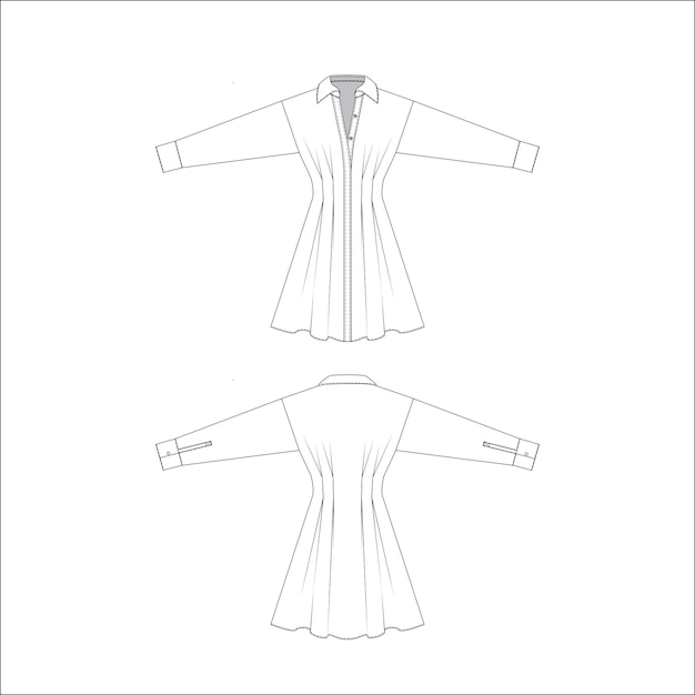 Plik wektorowy sukienka koszulowa z zaciśniętą talią płaski szkic