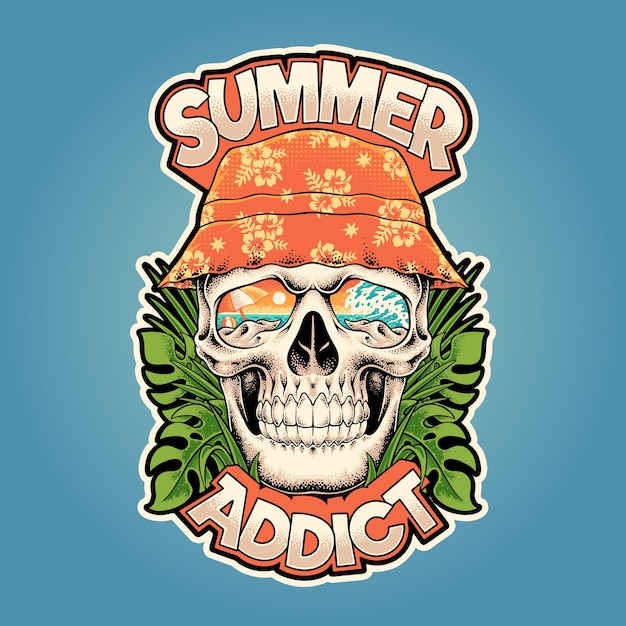 Plik wektorowy summer addict skull - ręcznie narysowana ilustracja