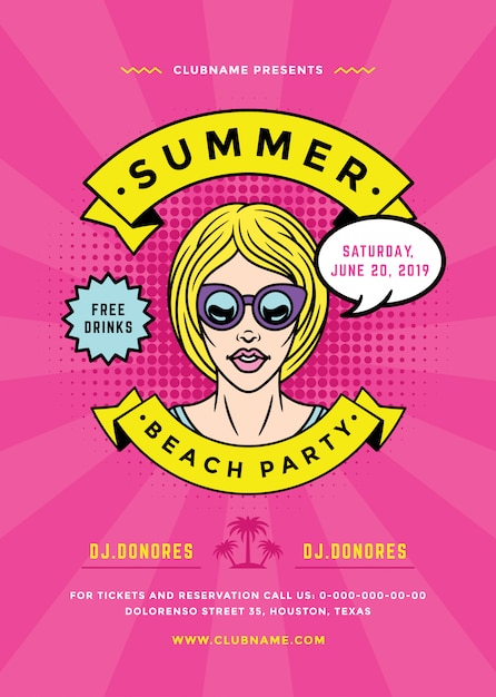 Summer Beach Party Ulotki Lub Plakatu Szablon Stylu Typografii Pop-art.